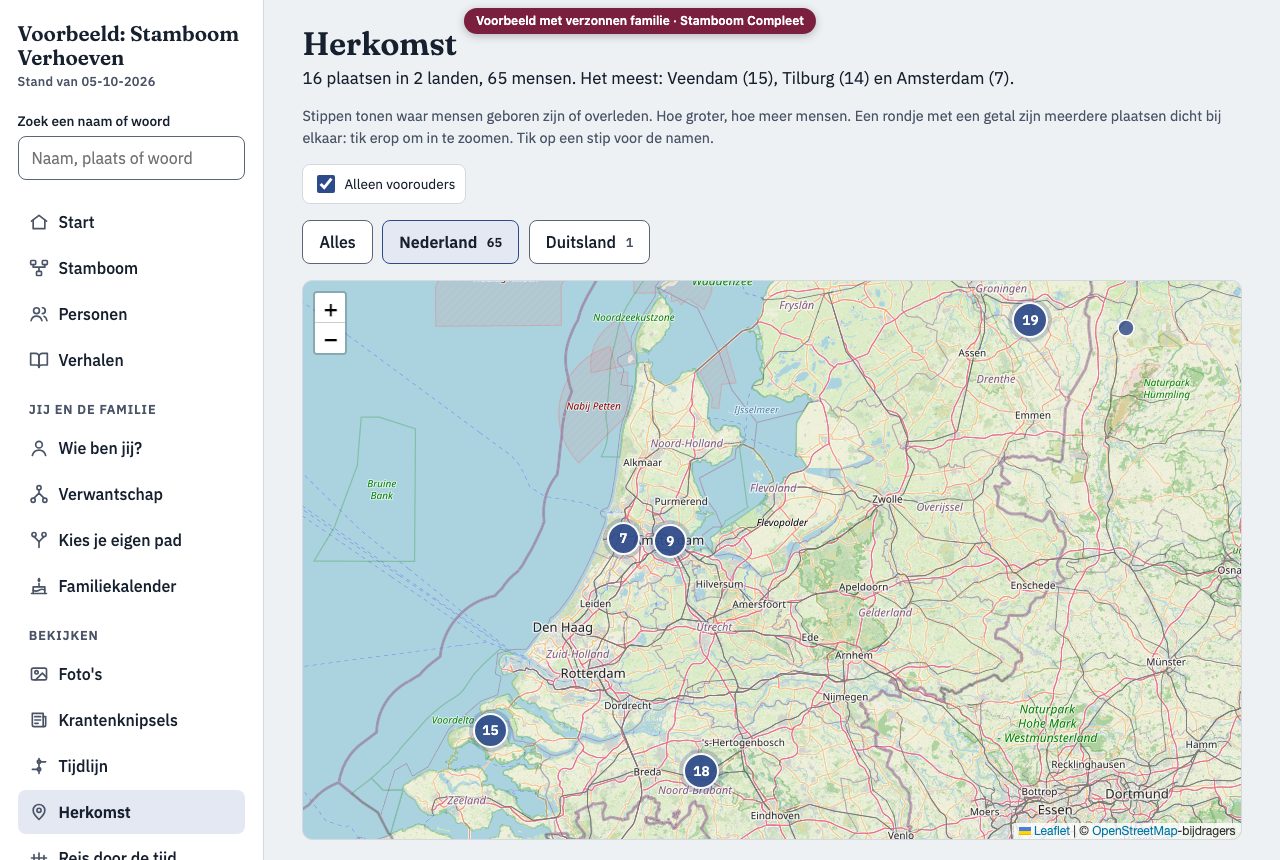 Map of origins with places in the Netherlands and one in Germany.